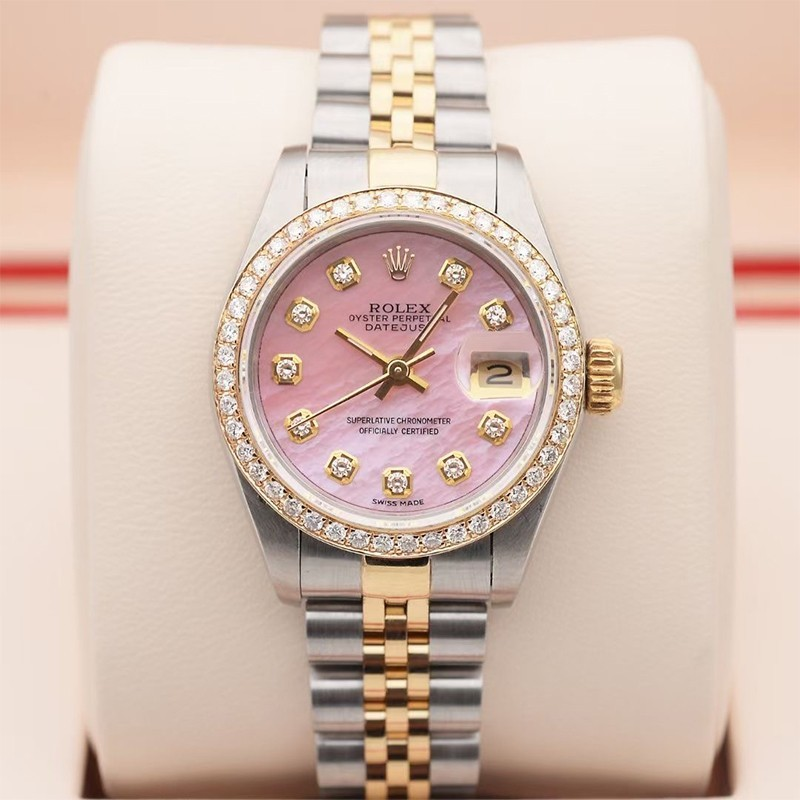 Rolex log type 18K gold rear mounted diamond